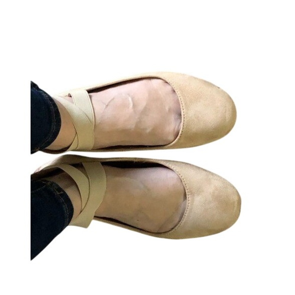 ANNA Beige Faux Suede Ballet Flats Criss Cross Ankle Strap Back Zip Shoes 6.5
